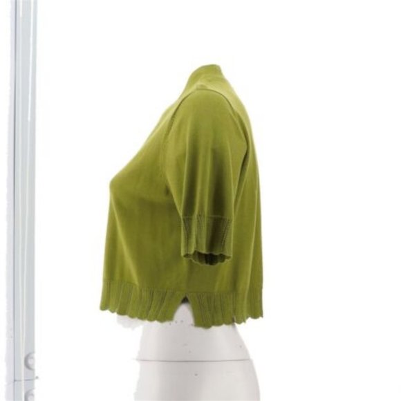 NWT ISAAC MIZRAHI SCALLOP TRIM OPEN FRONT CARDIGAN SWEATER CAPER GREEN XS - Picture 3 of 9
